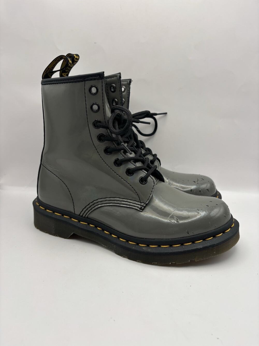 Dr Martens 1460 Gray Patent Leather Boots Women Size 6